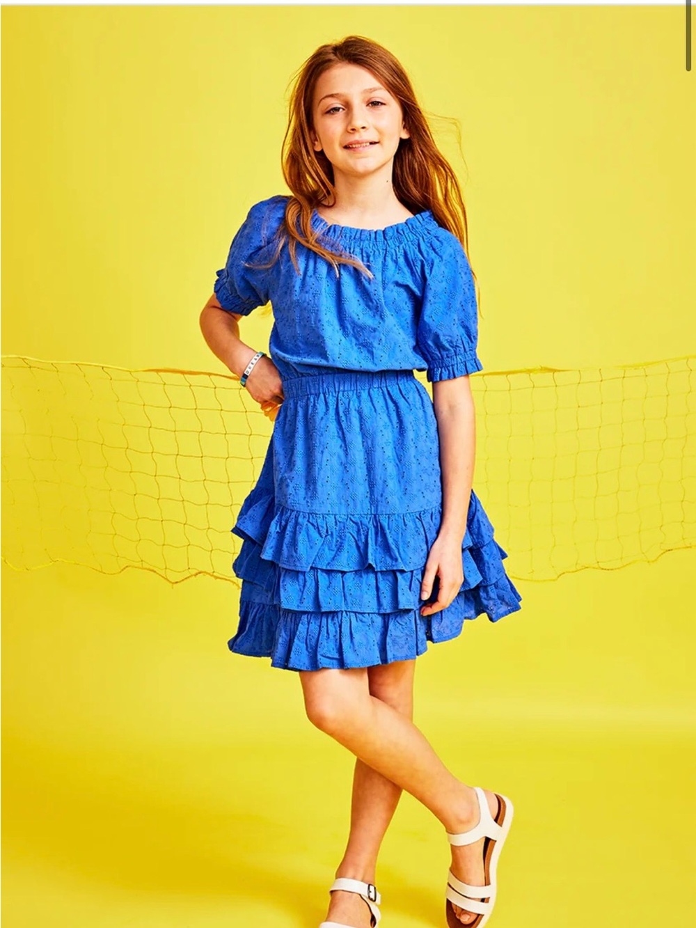 Blue Eyelet Ruffle Dress sz 7/8